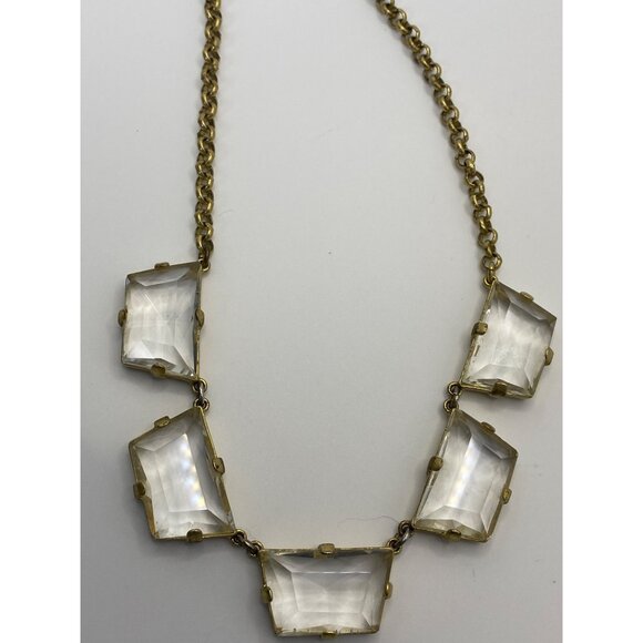 J.Crew Gold-Tone Necklace With Clear Geometric Crystal Accents Lobster Clasp Clo - Picture 3 of 9